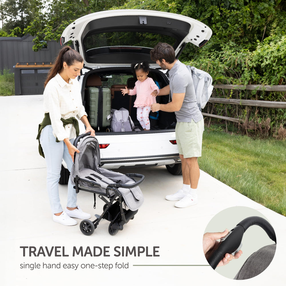 Koolababy travel stroller in compact form ready for plane overhead storage.