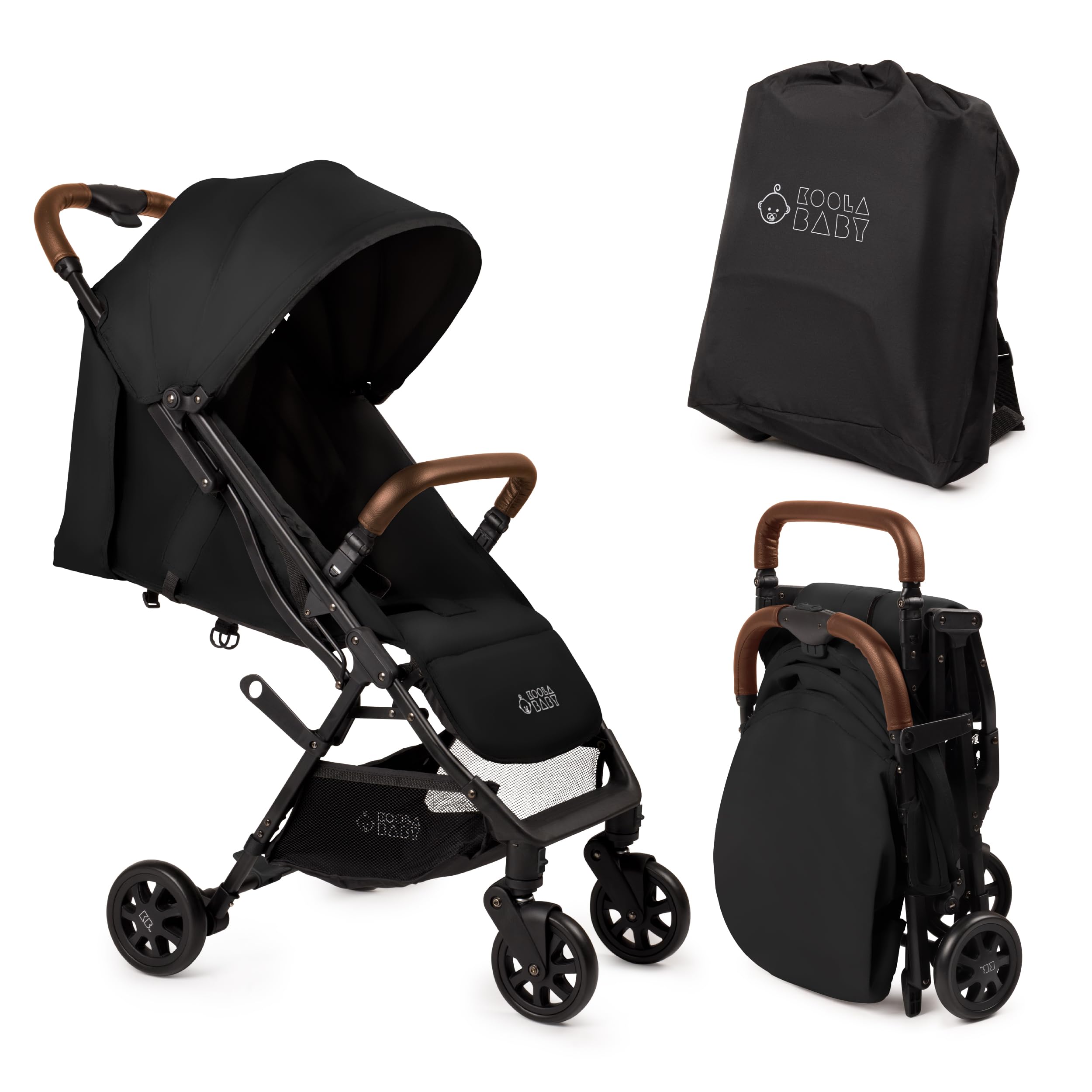 KOOLABABY lightweight travel stroller folded for compact storage and on-the-go convenience.