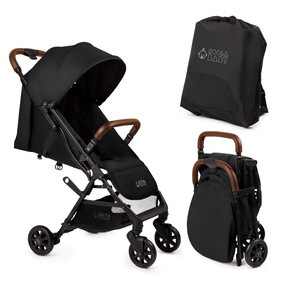 KOOLABABY lightweight travel stroller folded for compact storage and on-the-go convenience.