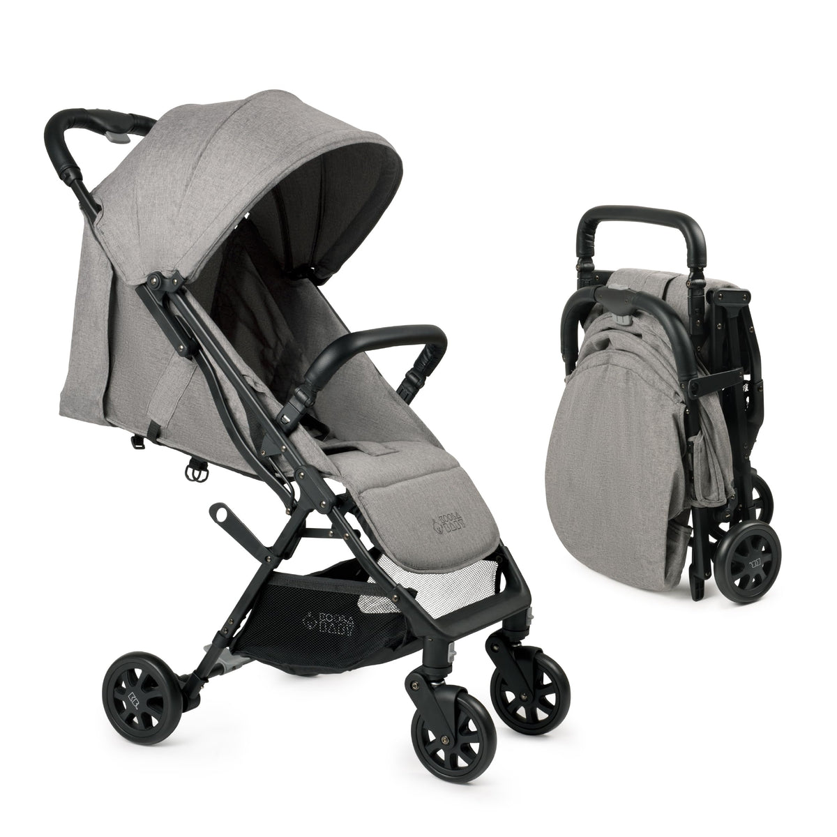Koolababy lightweight travel stroller showing the one-hand fold for quick setup.