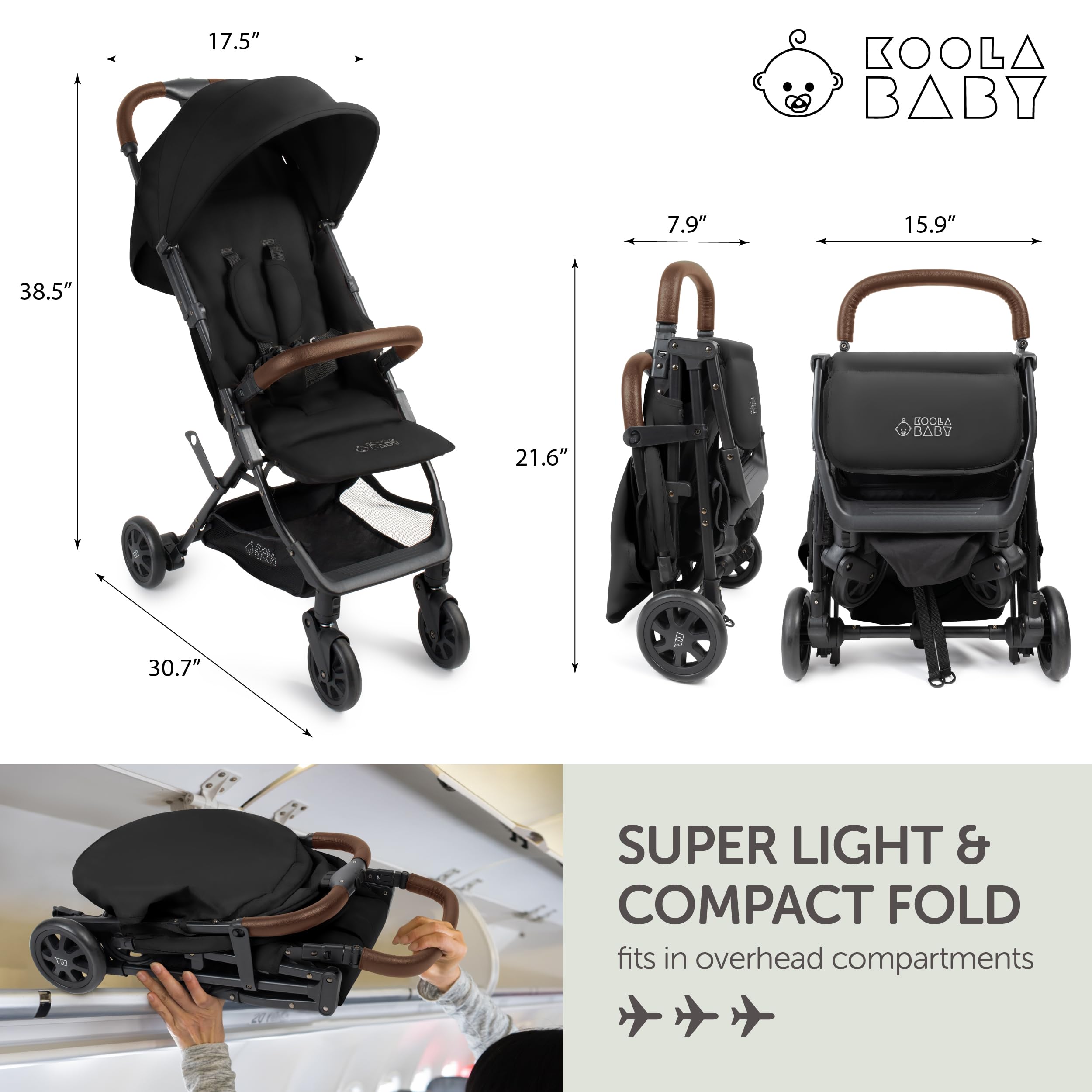 KOOLABABY stroller open with canopy extended for shade and kid comfort.