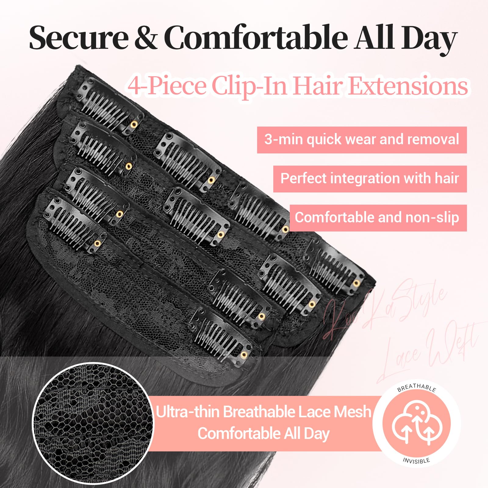 KoookaStyle clip-in long wavy extensions back view enhances fullness