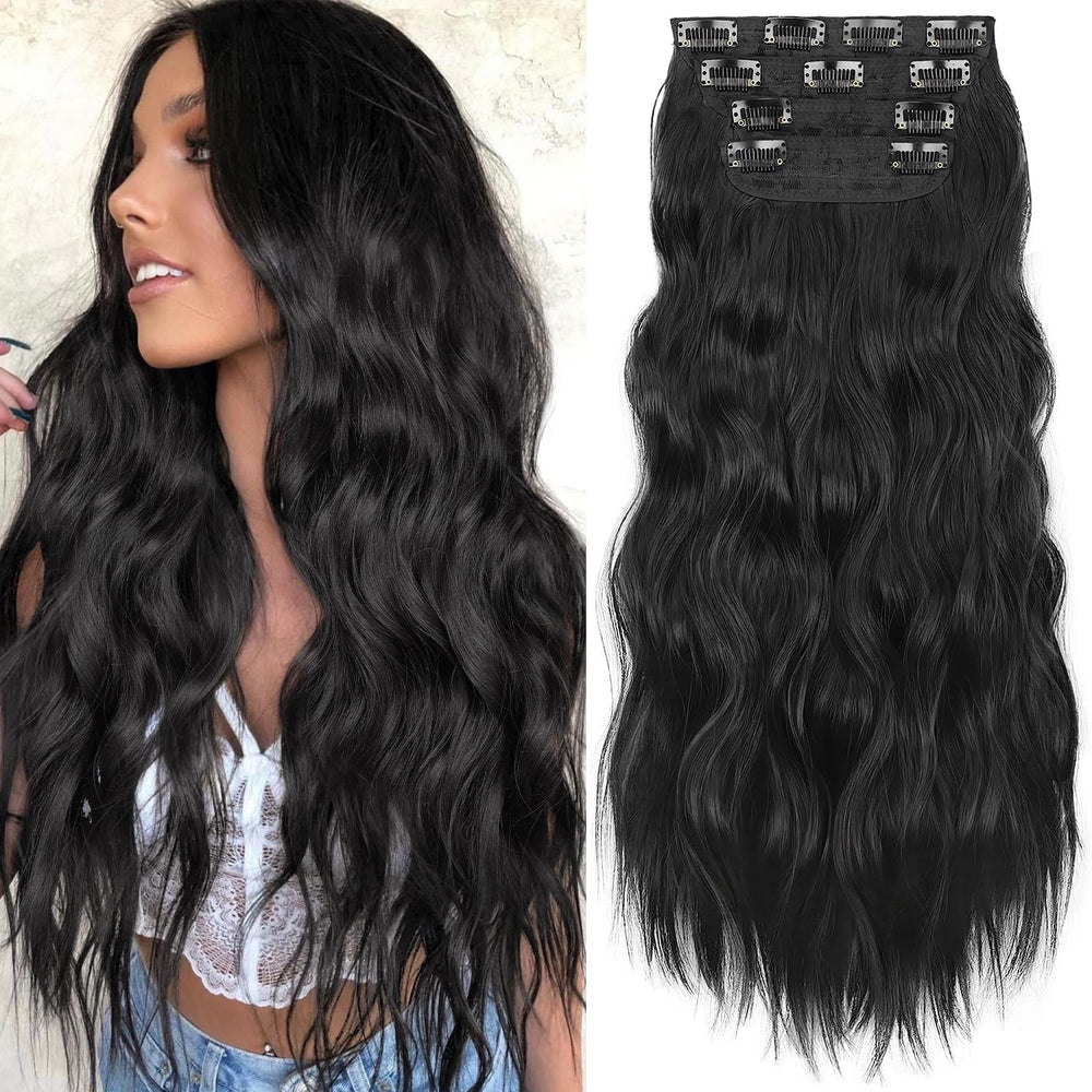 KoookaStyle clip-in long wavy extensions front view for natural volume