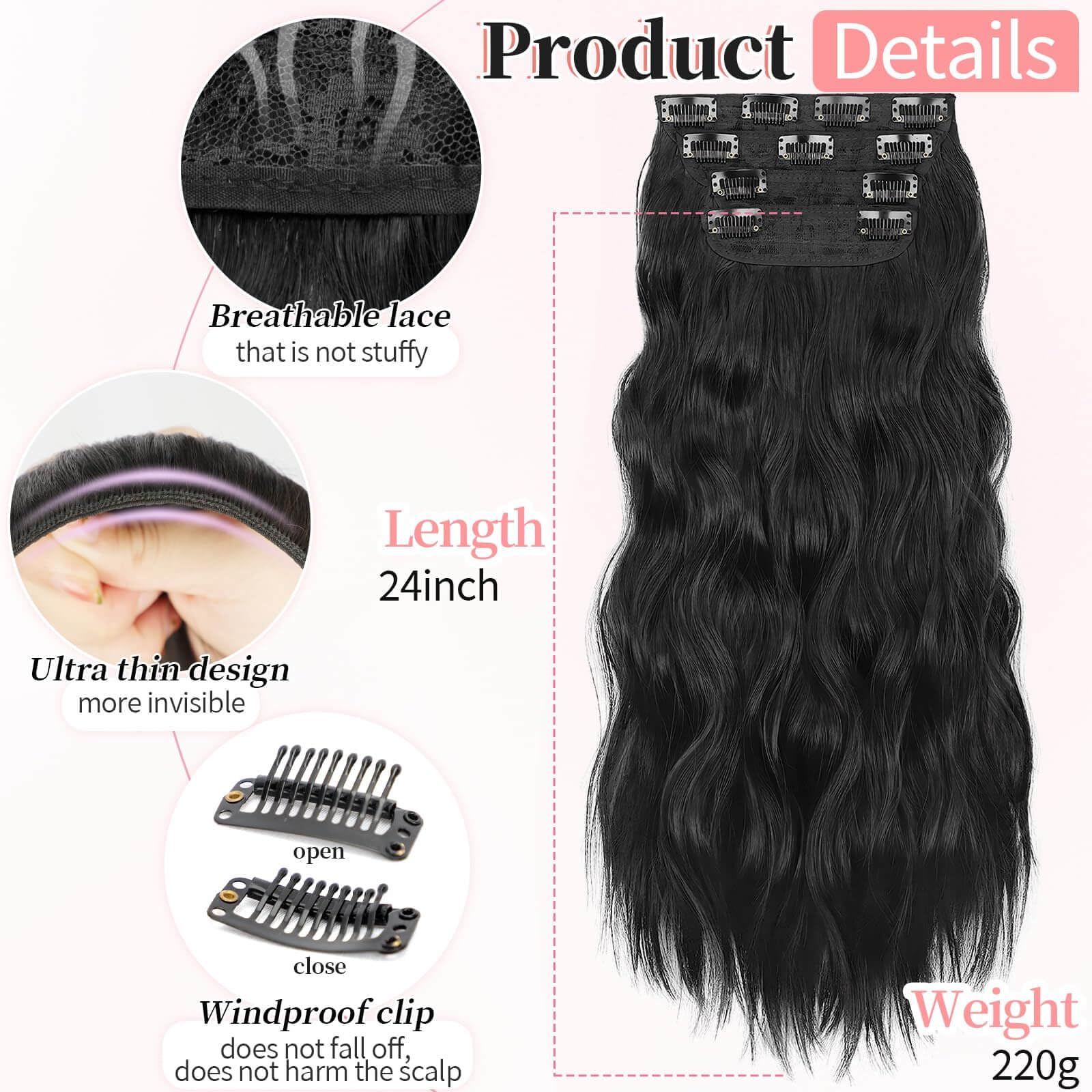 KoookaStyle clip-in long wavy extensions side view adds thickness