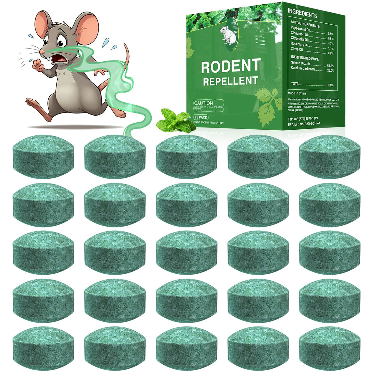 KOOSA 25-pack peppermint deterrent balls packaging for humane pest deterrence.