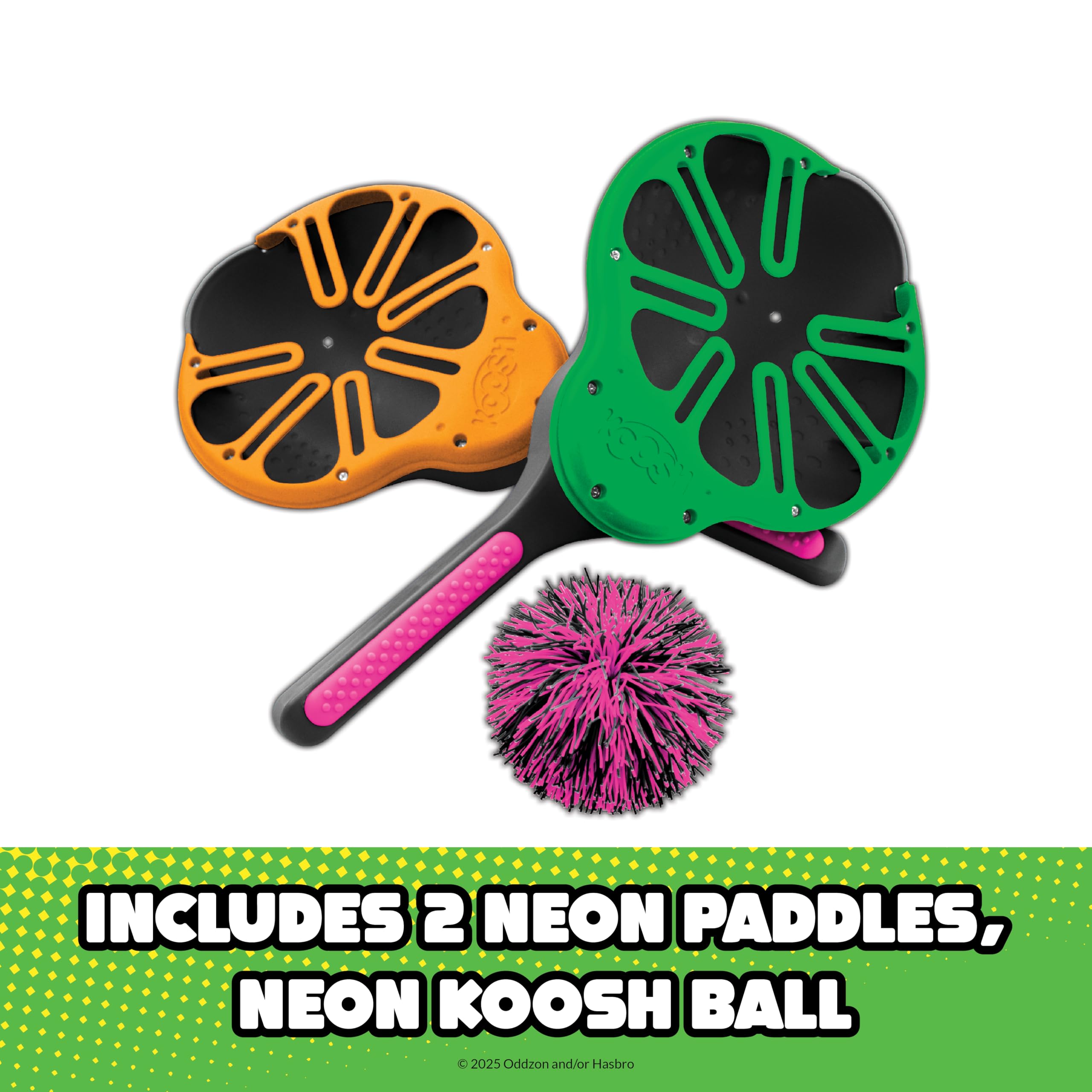 Koosh Flix Stix catching action demonstrates easy catches with the no-bounce Koosh ball.