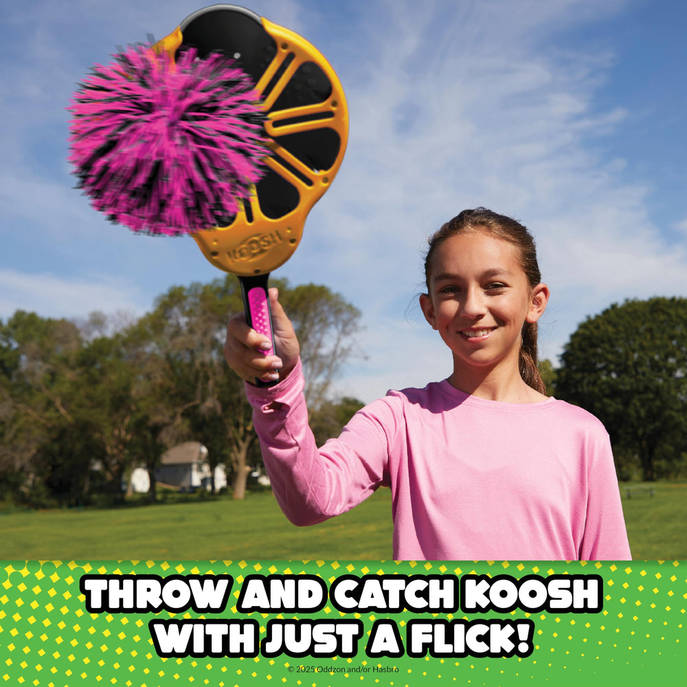 Koosh Flix Stix soft Koosh ball reduces bounce for safer indoor play.