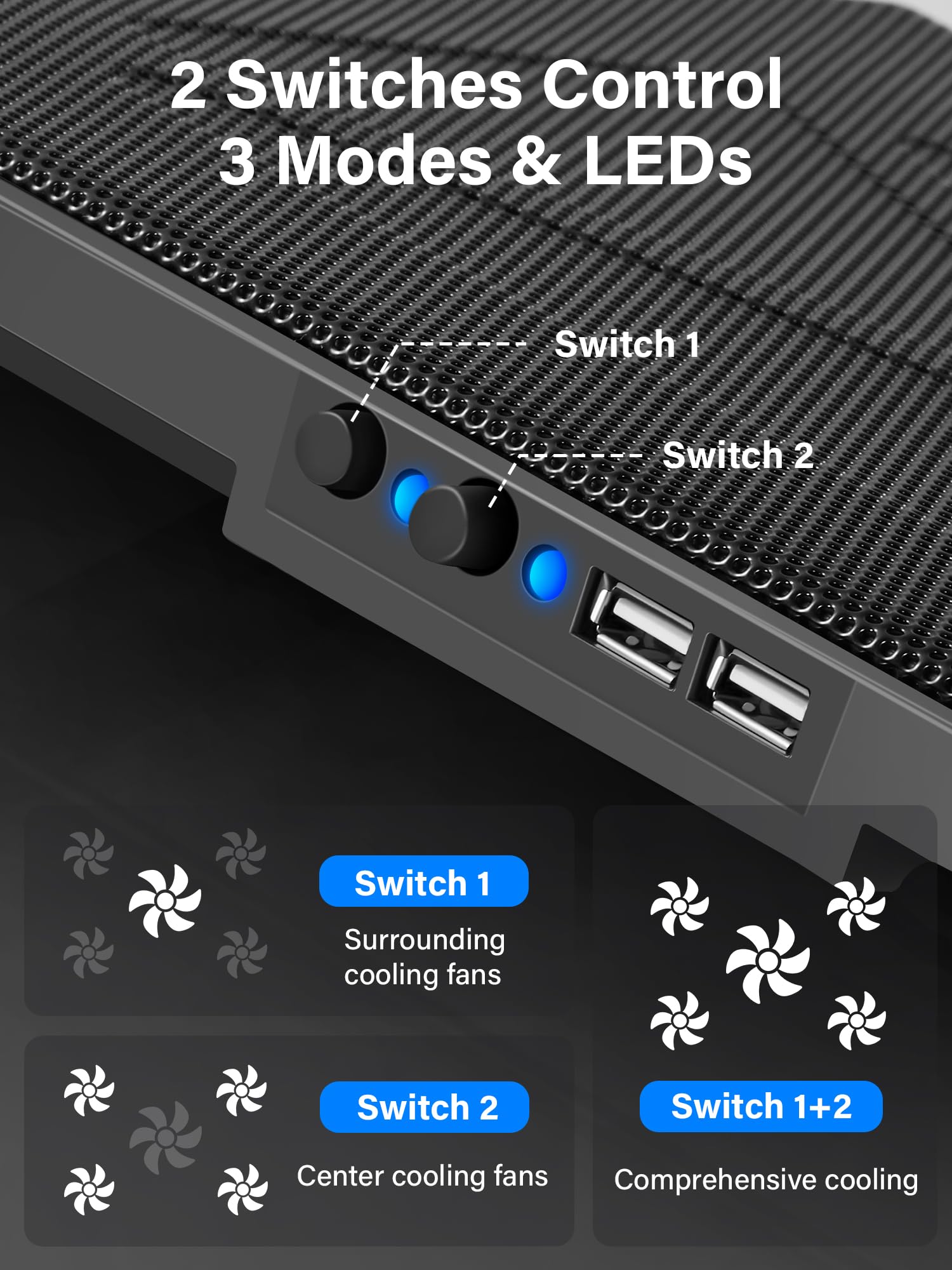 Kootek laptop cooling pad with five blue LED fans for enhanced airflow