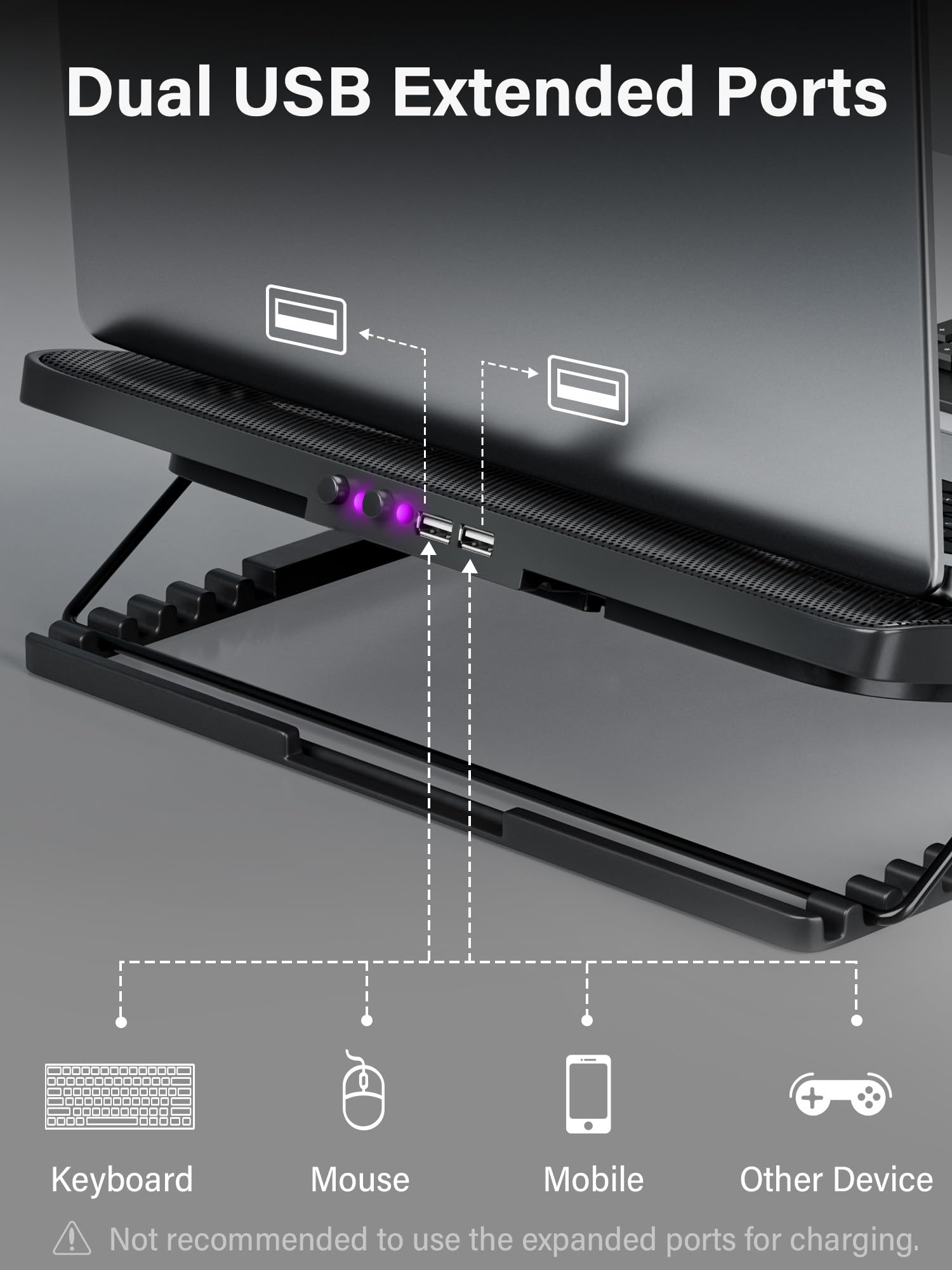 Kootek laptop cooling pad five-fan setup provides targeted cooling when needed.
