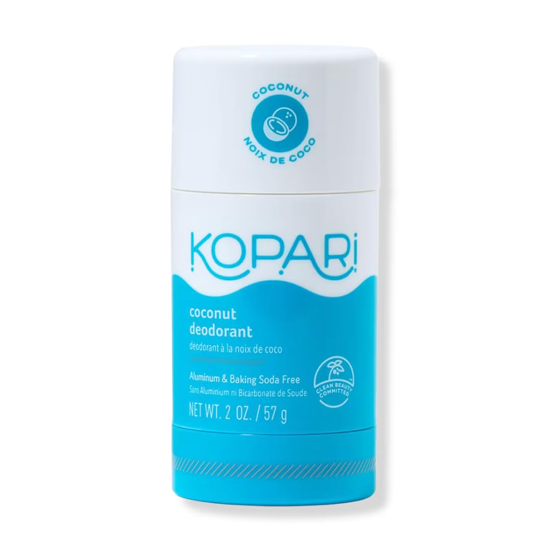 Kopari original coconut deodorant bottle delivering all-day freshness with a clear, skin-friendly formula.