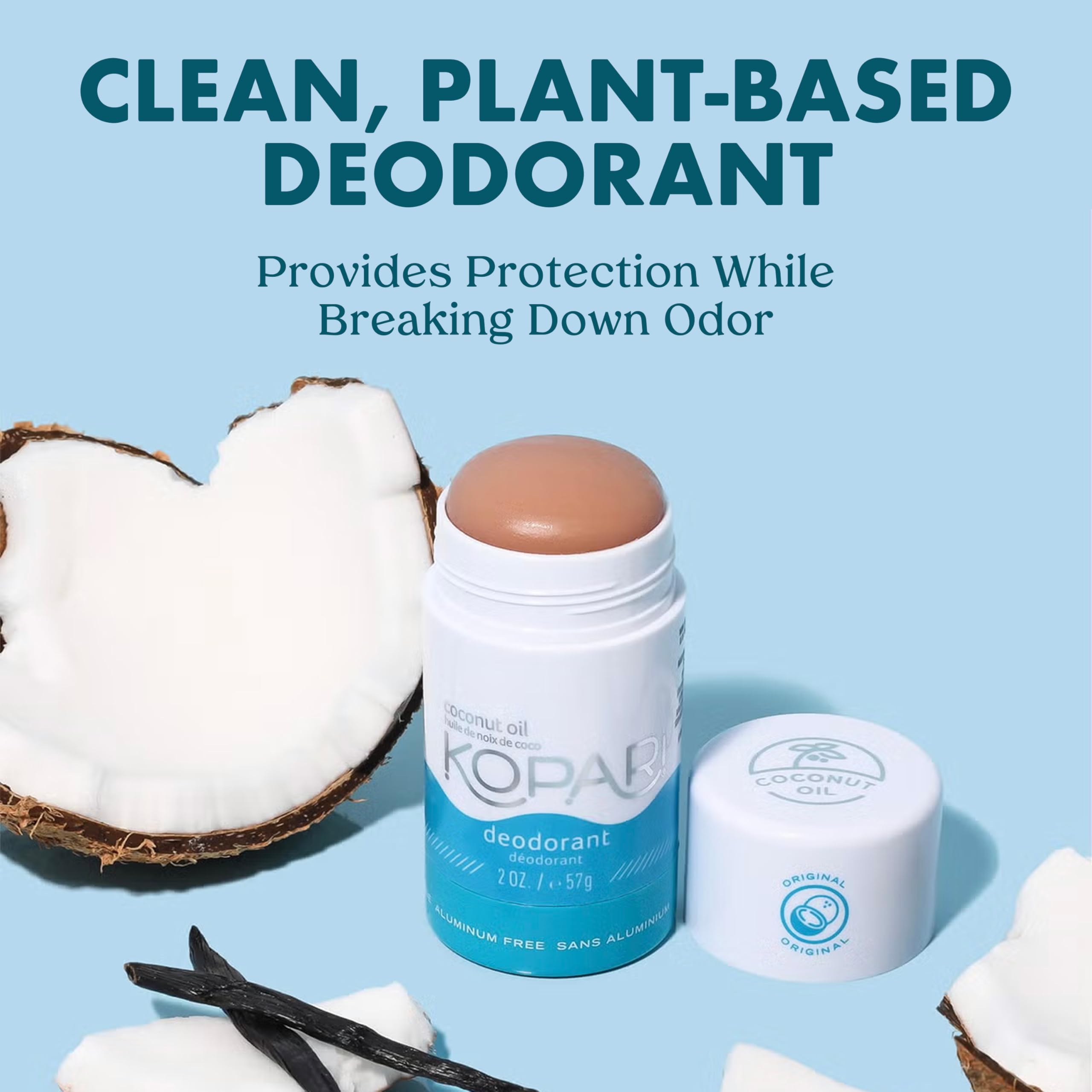 Coconut oil hydration shown on Kopari deodorant for sensitive skin care