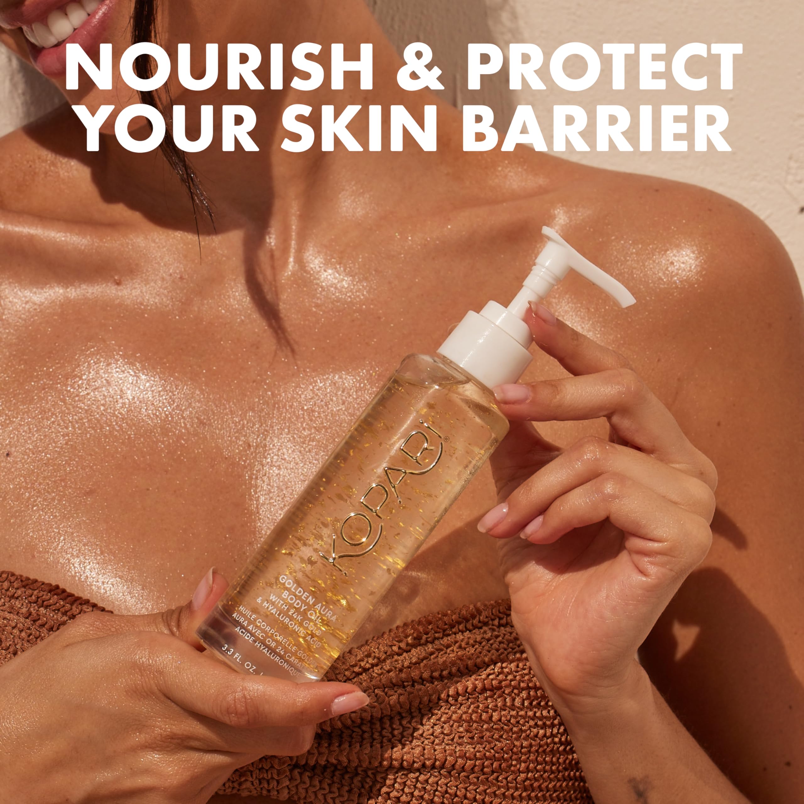 Kopari Golden Aura Oil on skin with dewy, non-greasy finish.