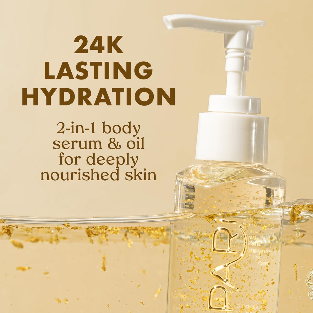 Kopari Golden Aura Oil with 24K gold flakes for luxe glow.