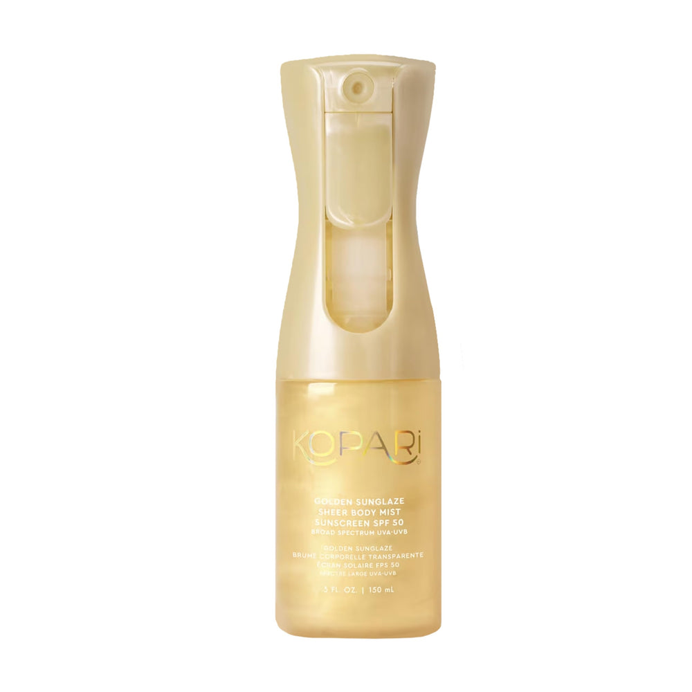 Kopari Golden Sunglaze SPF 50 bottle with shimmering glow for sun-kissed skin