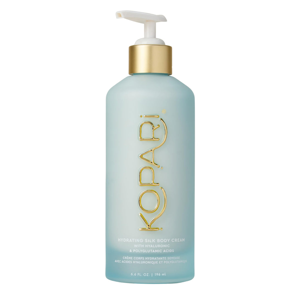 Kopari Hydrating Silk Body Cream bottle demonstrates daily moisturizing