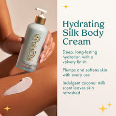 Kopari Hydrating Silk Body Cream texture close-up shows silky formula