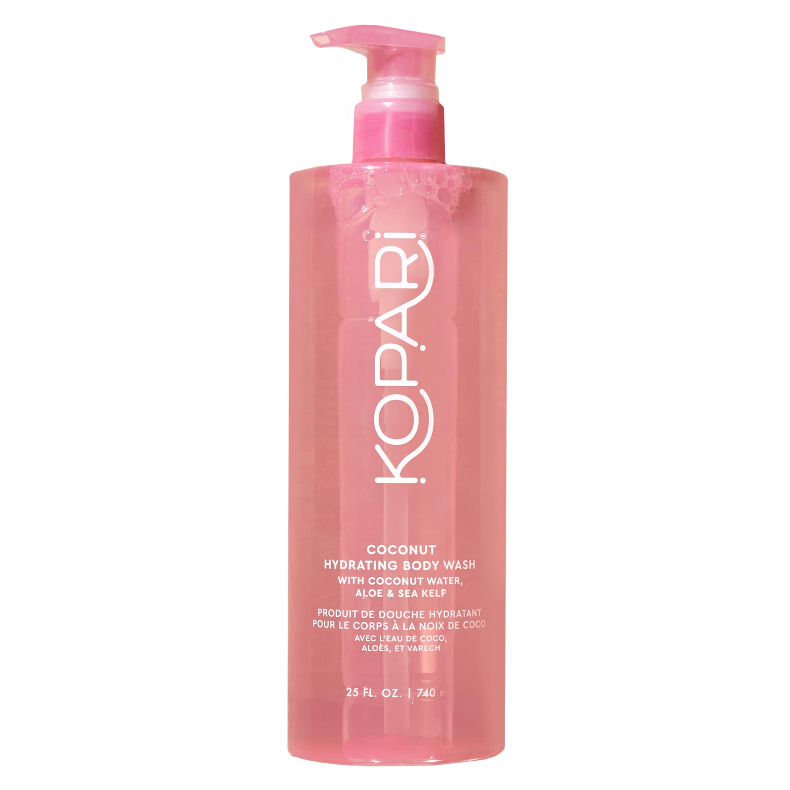 Kopari Jumbo Coconut Hydrating Body Wash bottle nourishes dry skin.