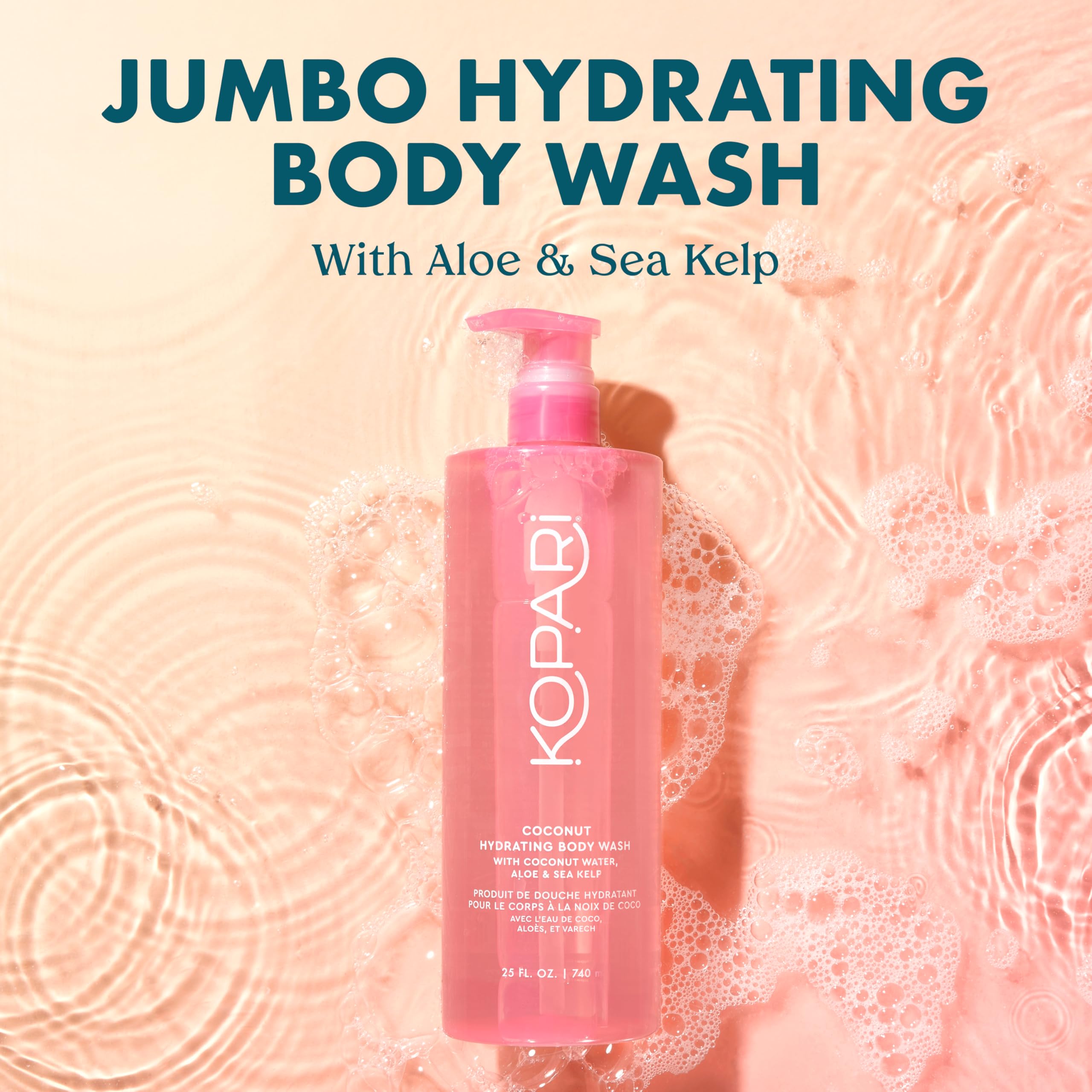Kopari Jumbo Coconut Hydrating Body Wash gel-to-foam creates creamy lather.