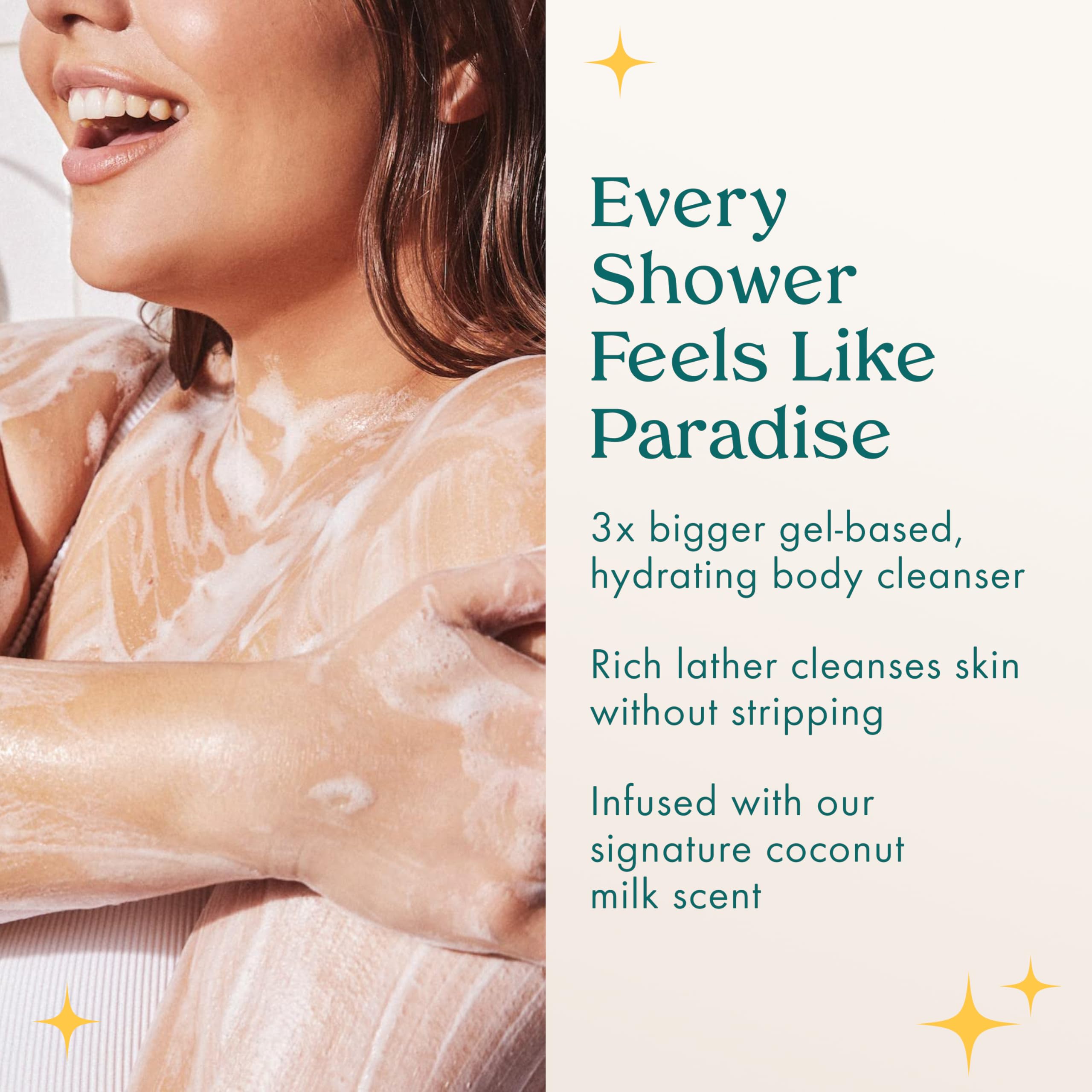 Kopari Jumbo Coconut Hydrating Body Wash with organic coconut water nourishes skin.