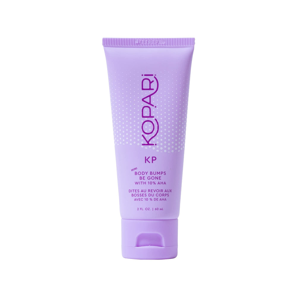 Kopari KP Body Bumps Exfoliating Scrub jar shows textured beads for pore cleansing.