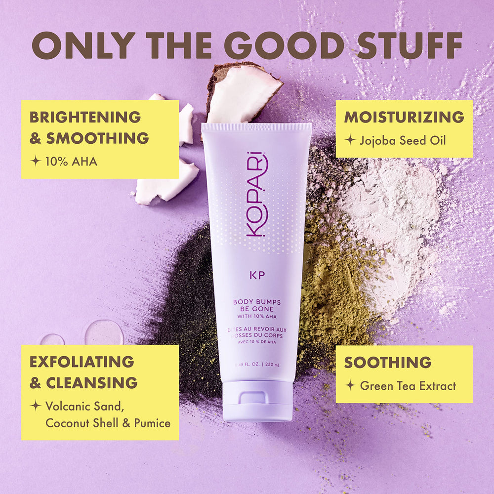 Kopari KP Body Be Gone shown during wet skin massage for renewal.