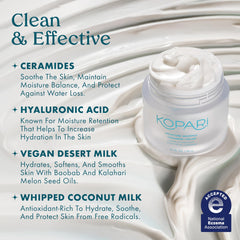 Kopari Moisture Whipped Ceramide Cream applied to hand shows fast absorption and soft skin
