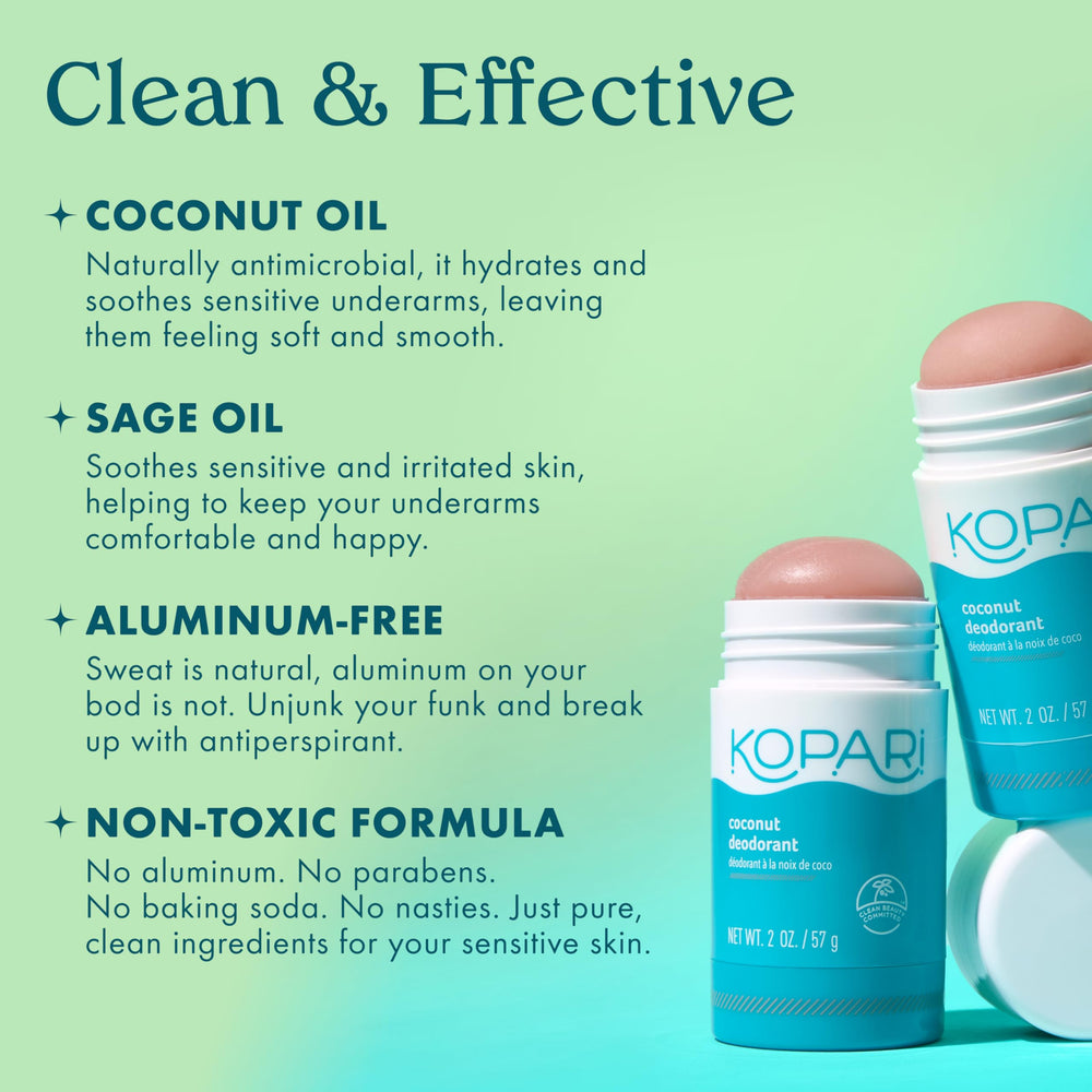 Close-up view of Kopari deodorant packaging and label