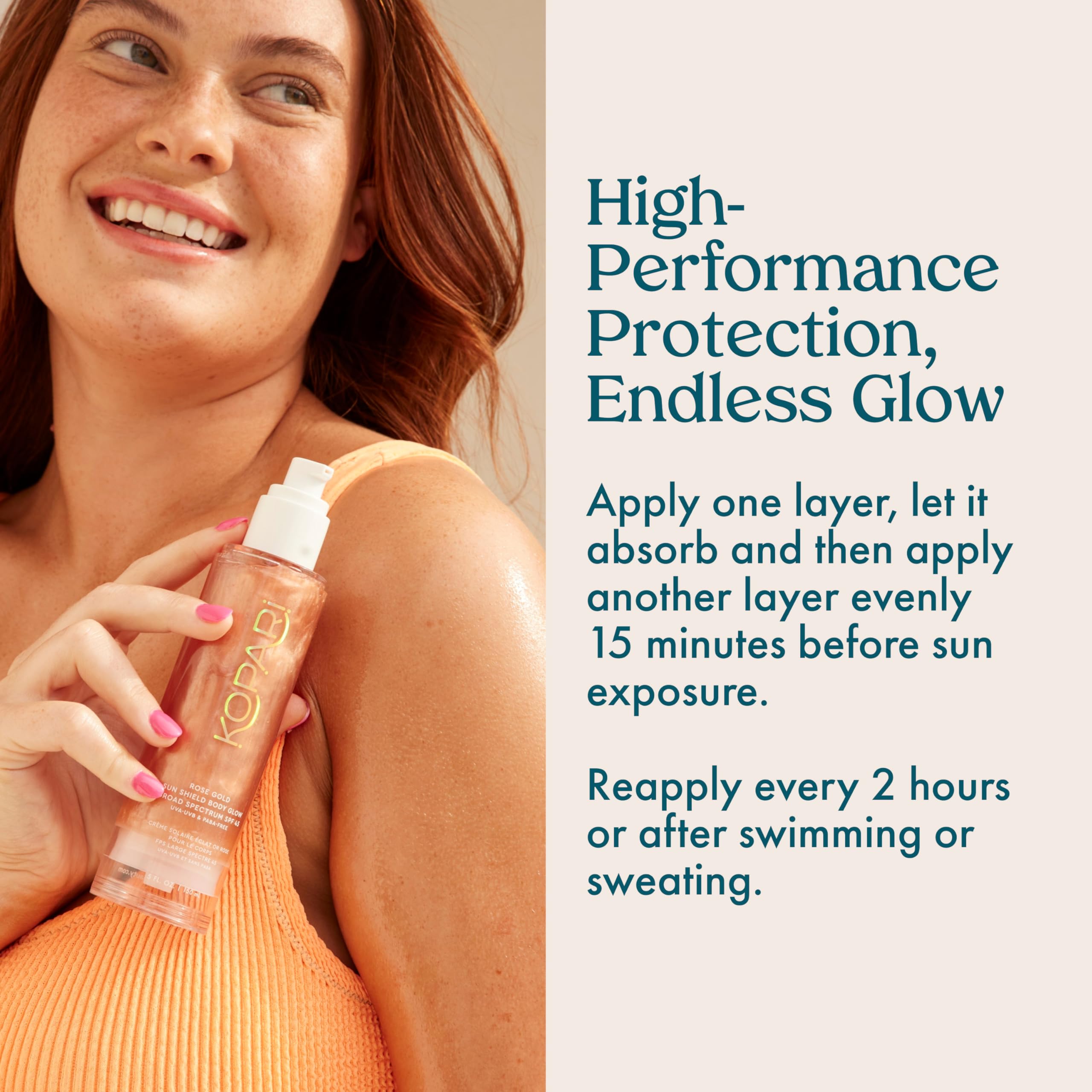 Kopari Sun Shield Body Glow quick-apply formula suits outdoor adventures.