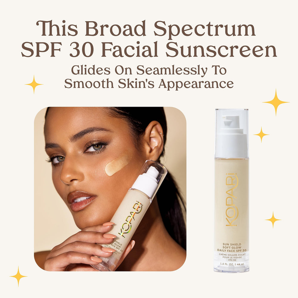 Kopari Sun Shield Soft Glow priming-application demonstrates hydration and smoother makeup wear.