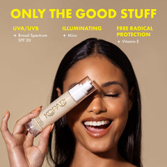 Kopari Sun Shield Soft Glow spf-30-cover protects against UVA/UVB while refreshing skin.