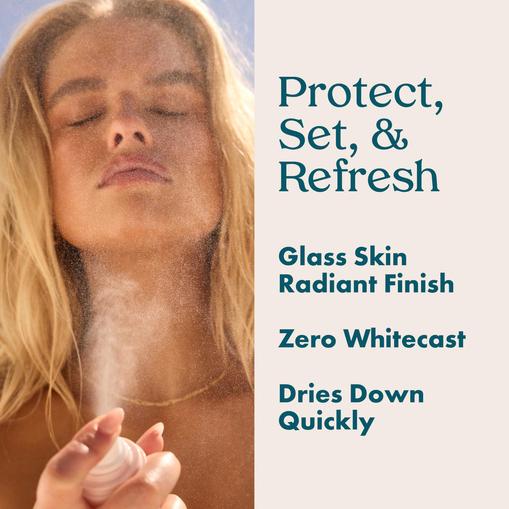 Kopari Sunglaze mist on the skin provides hydration and a radiant glow.