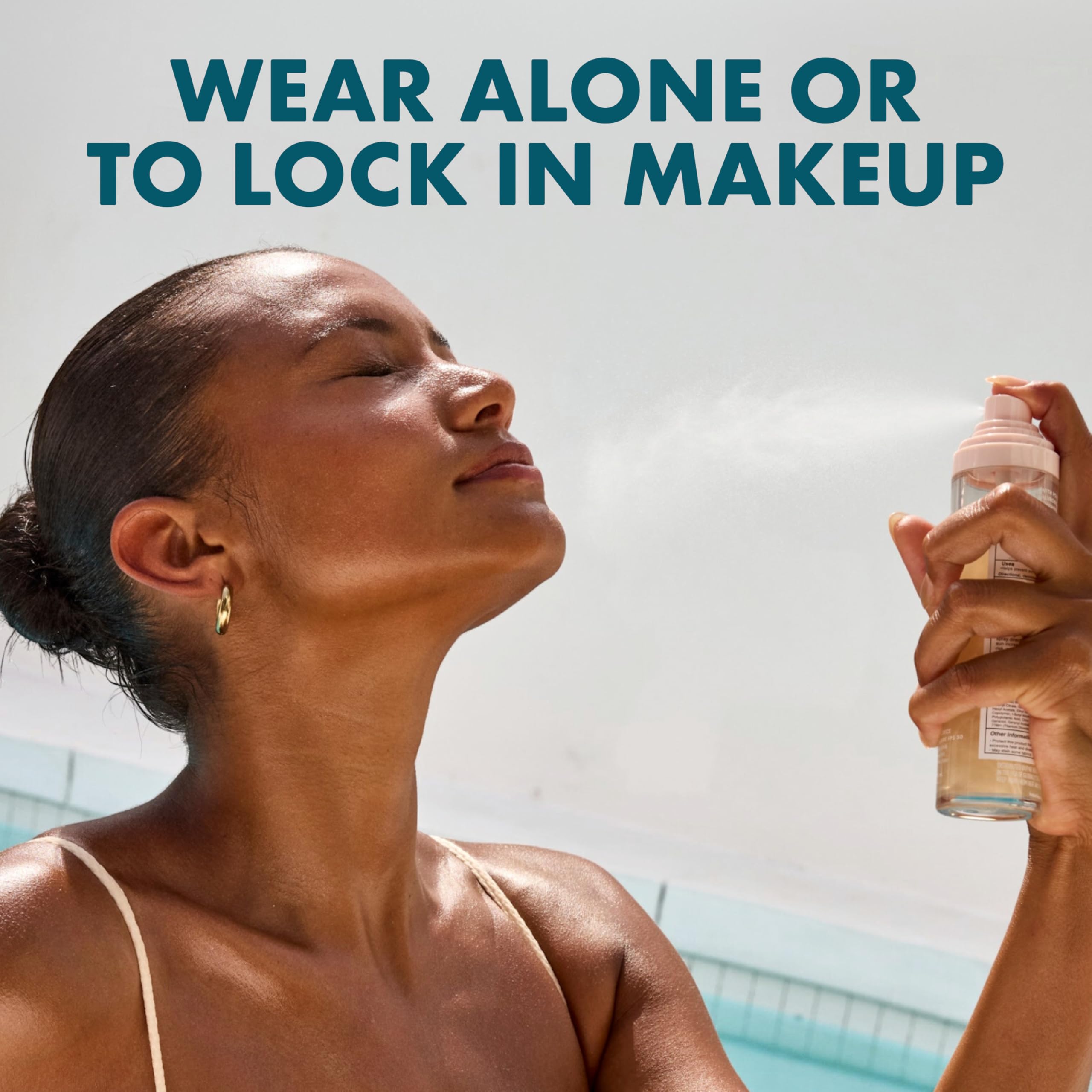 Kopari Sunglaze mist offers UVA/UVB protection while setting makeup.