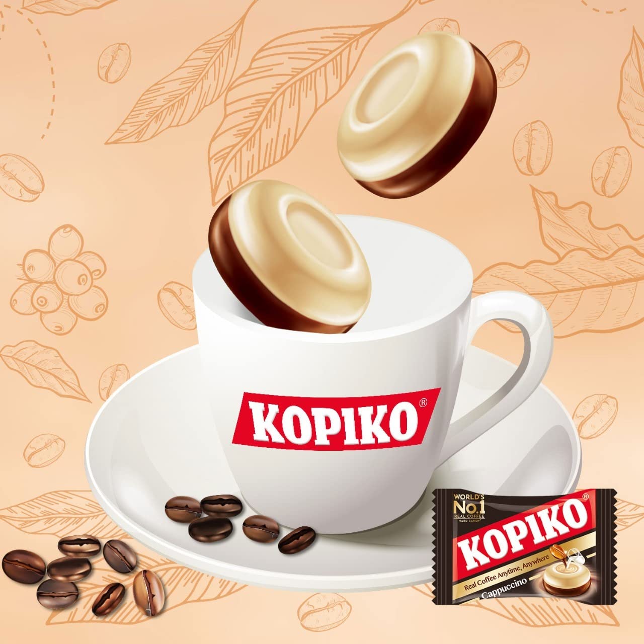 Kopiko Cappuccino Candy bite close-up reveals candy texture and flavor.