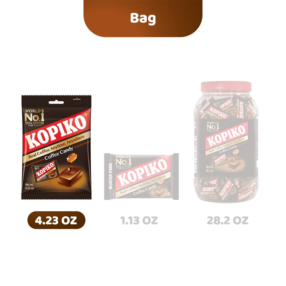 Kopiko Cappuccino Candy with real coffee extract highlights authentic flavor.
