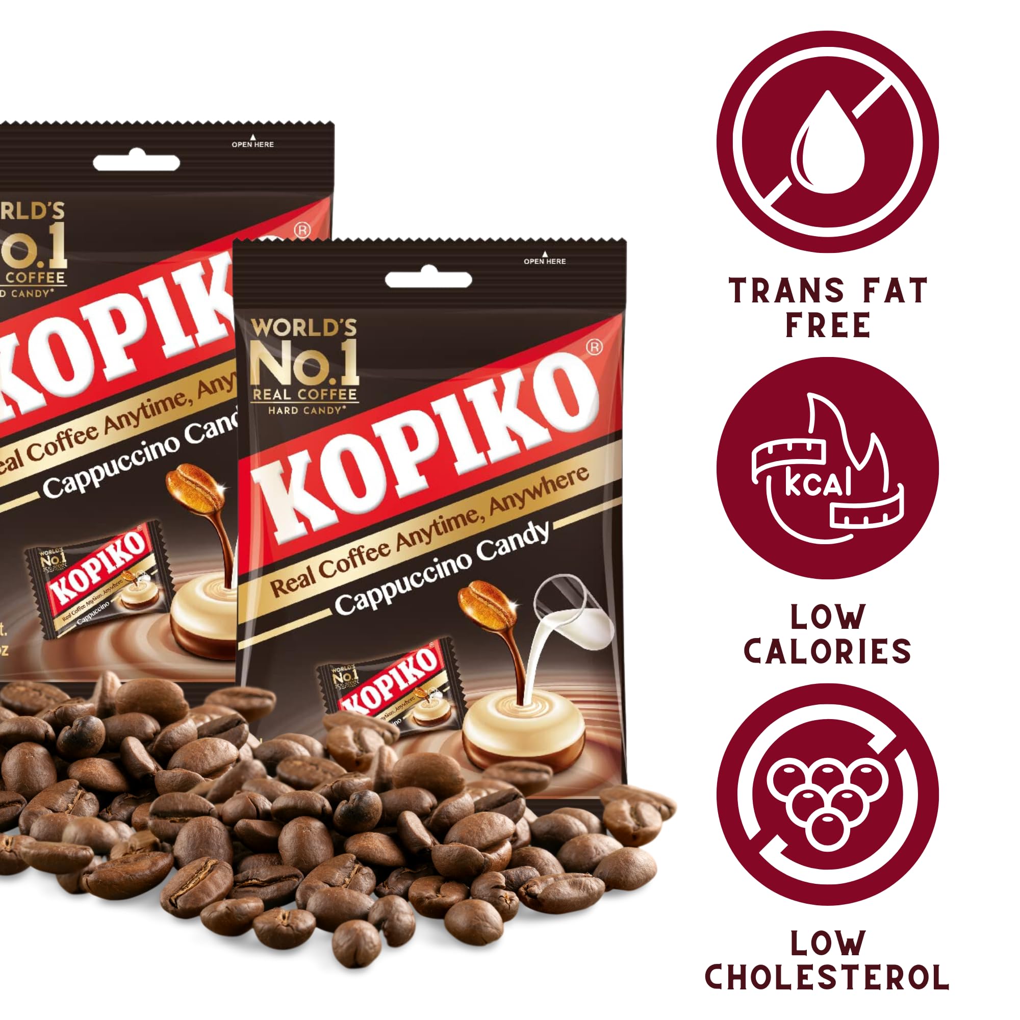 Kopiko Cappuccino Candy oval shape hints at bite-size convenience.