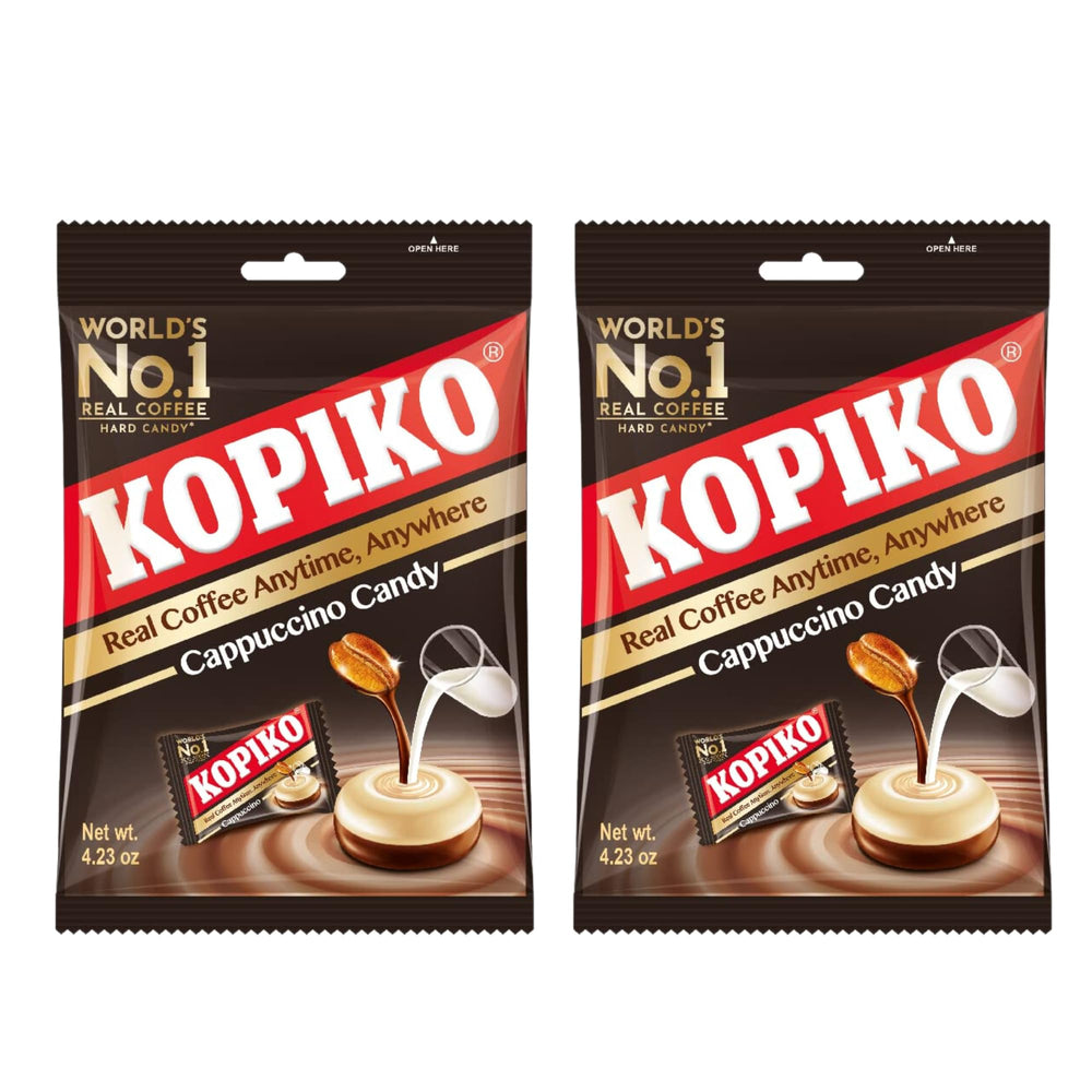 Kopiko Cappuccino Candy pack on a retail shelf, ideal for quick snacking.