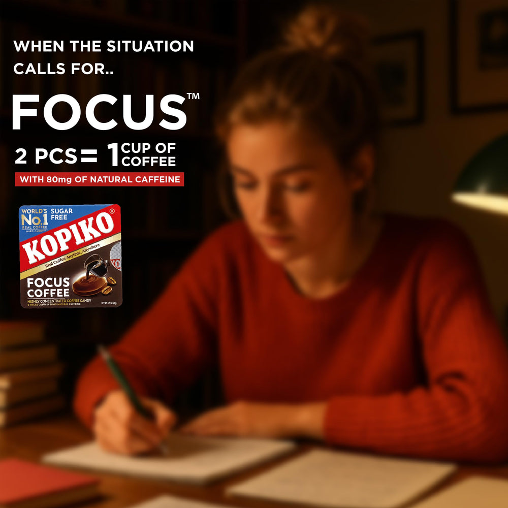 Kopiko Focus on a desk setup for focused work