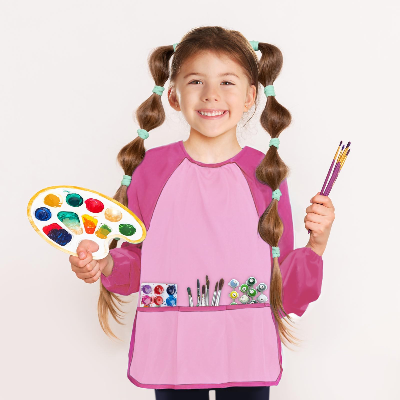Long sleeve design in pink protecting arms during crafts