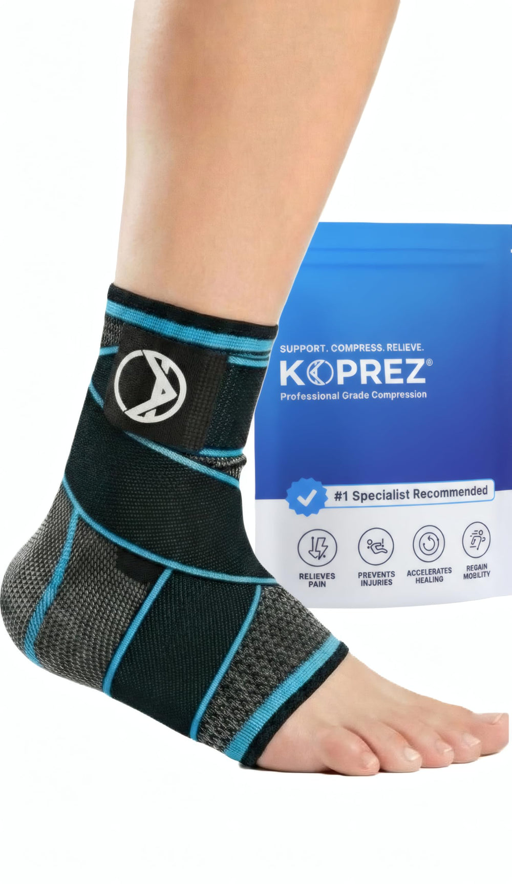 Koprez Plantar Fasciitis Sleeve close-up strap for secure ankle support.