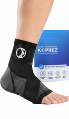 Koprez plantar fasciitis sleeve on ankle for daily support.