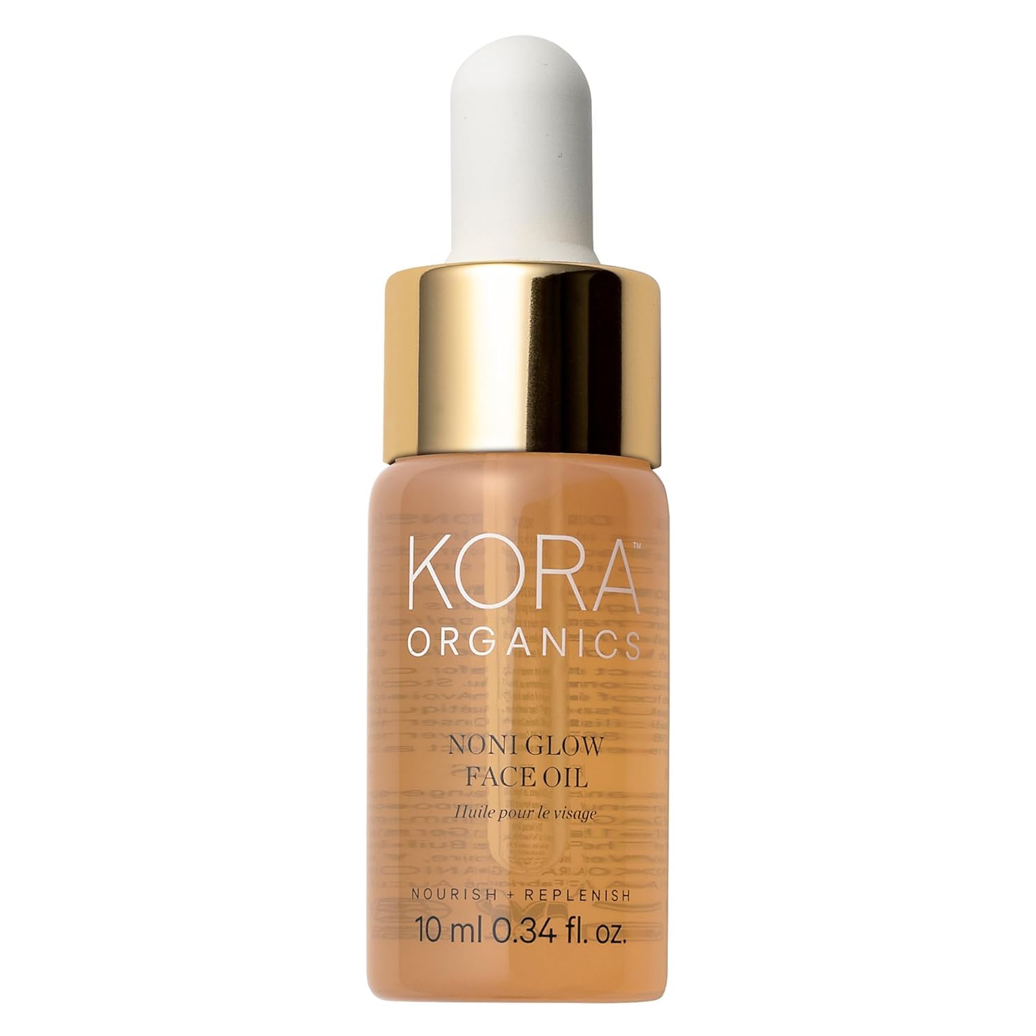 KORA Organics Noni Glow Face Oil bottle pour showing lightweight hydration