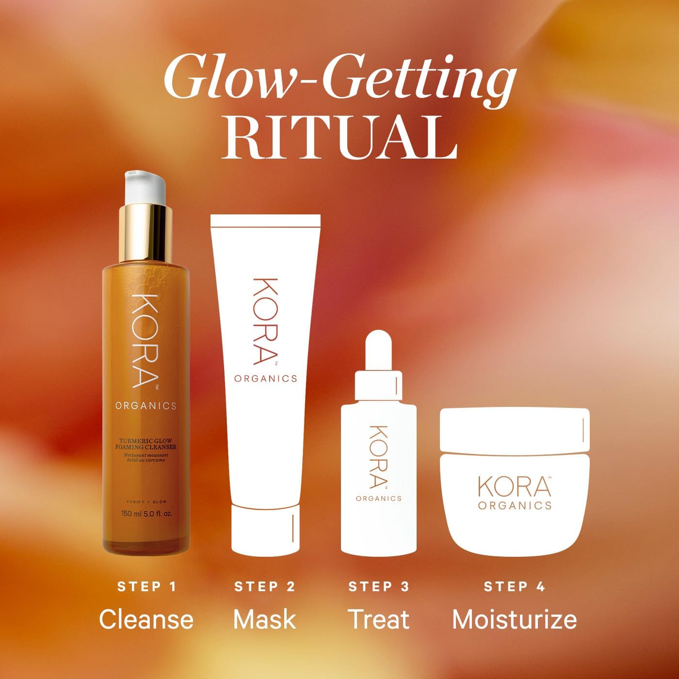 KORA Organics natural ingredients illustration underscores turmeric, noni, and aloe benefits.