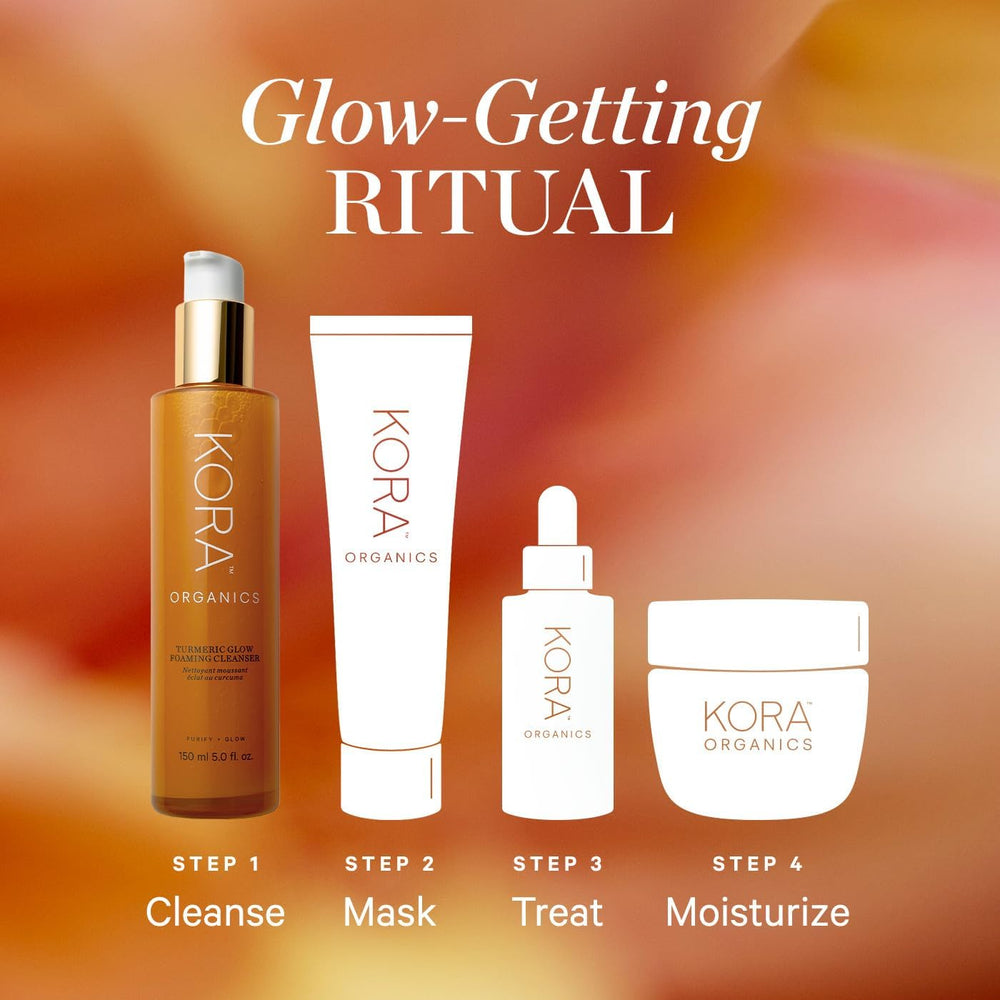 KORA Organics natural ingredients illustration underscores turmeric, noni, and aloe benefits.