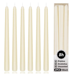 KORCCI Ivory Taper Candles 10in set glowing for elegant table décor.