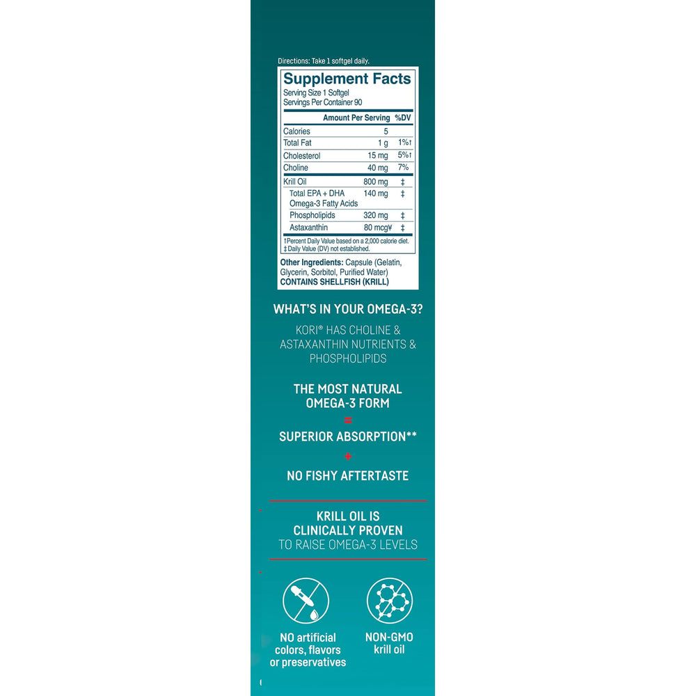 Kori Krill Excel softgels shown for easy daily omega-3 intake