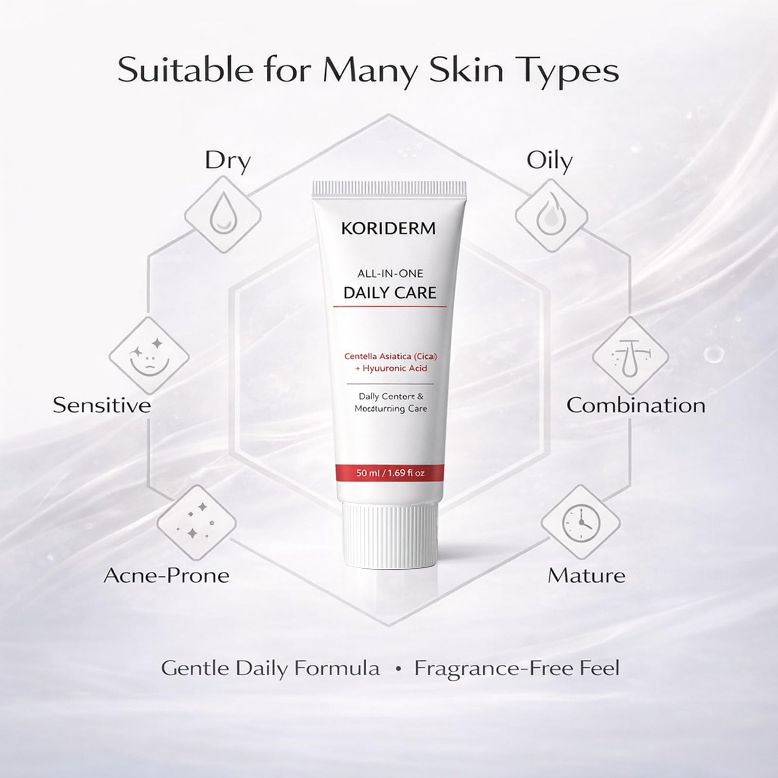 Koriderm Cream in night routine scene for calm skin