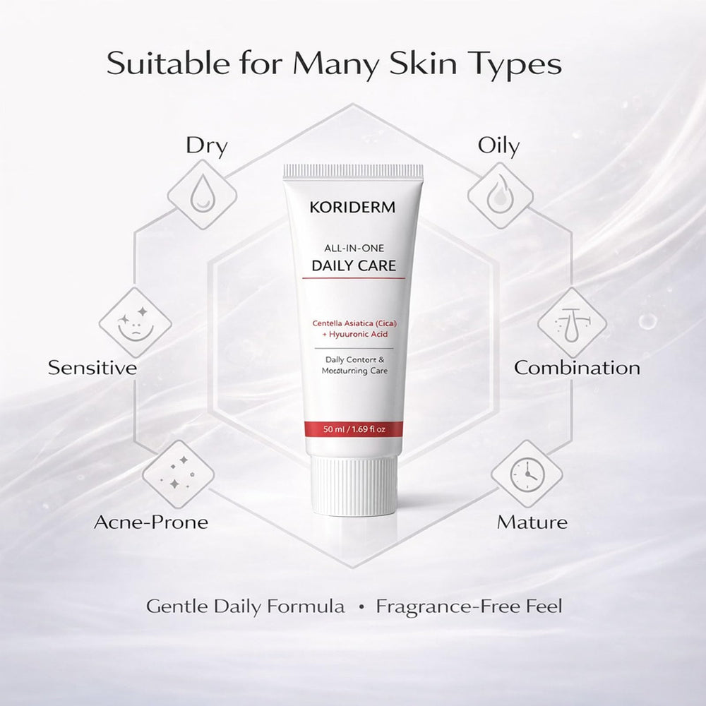 Koriderm Cream in night routine scene for calm skin