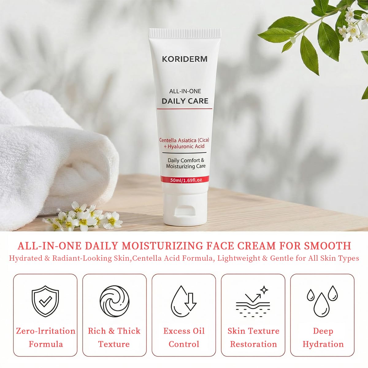 Generic Koriderm Time Reverse Cream texture close-up demonstrates quick absorption for a refreshed look