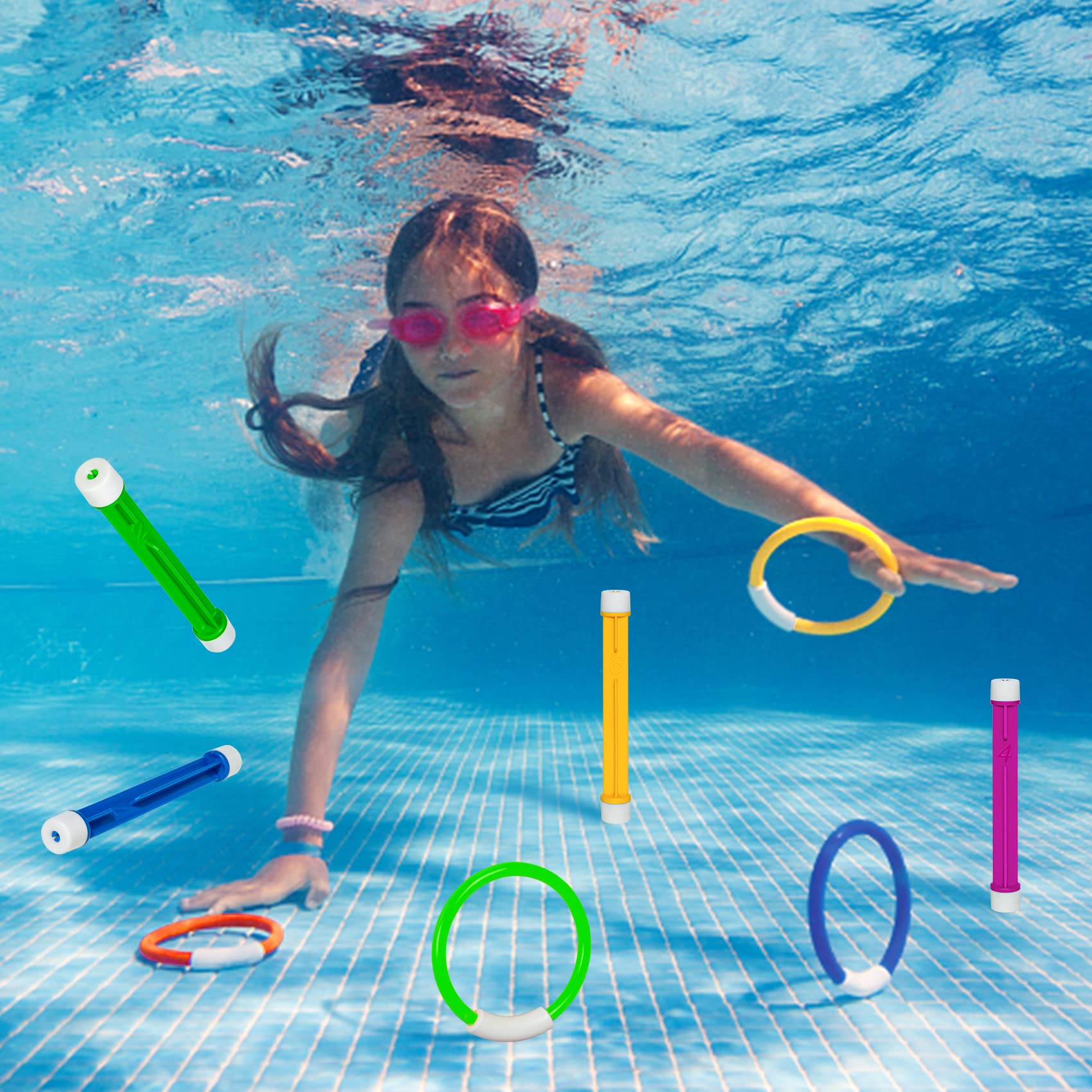 Korlon Tec dive sticks arranged for underwater treasure hunts and skill practice