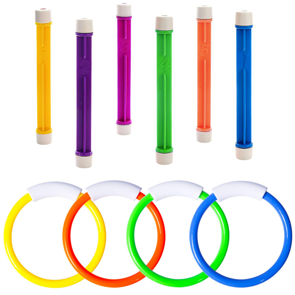 Korlon Tec diving rings in bright colors for swim training and play